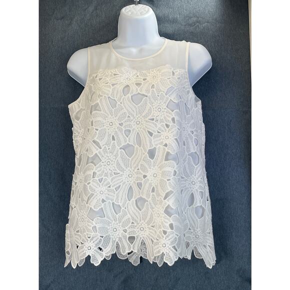Calvin Klein Tops - Calvin Klein Womens Petite Small White SheerEmbroidery Office Wear/Feminine Top